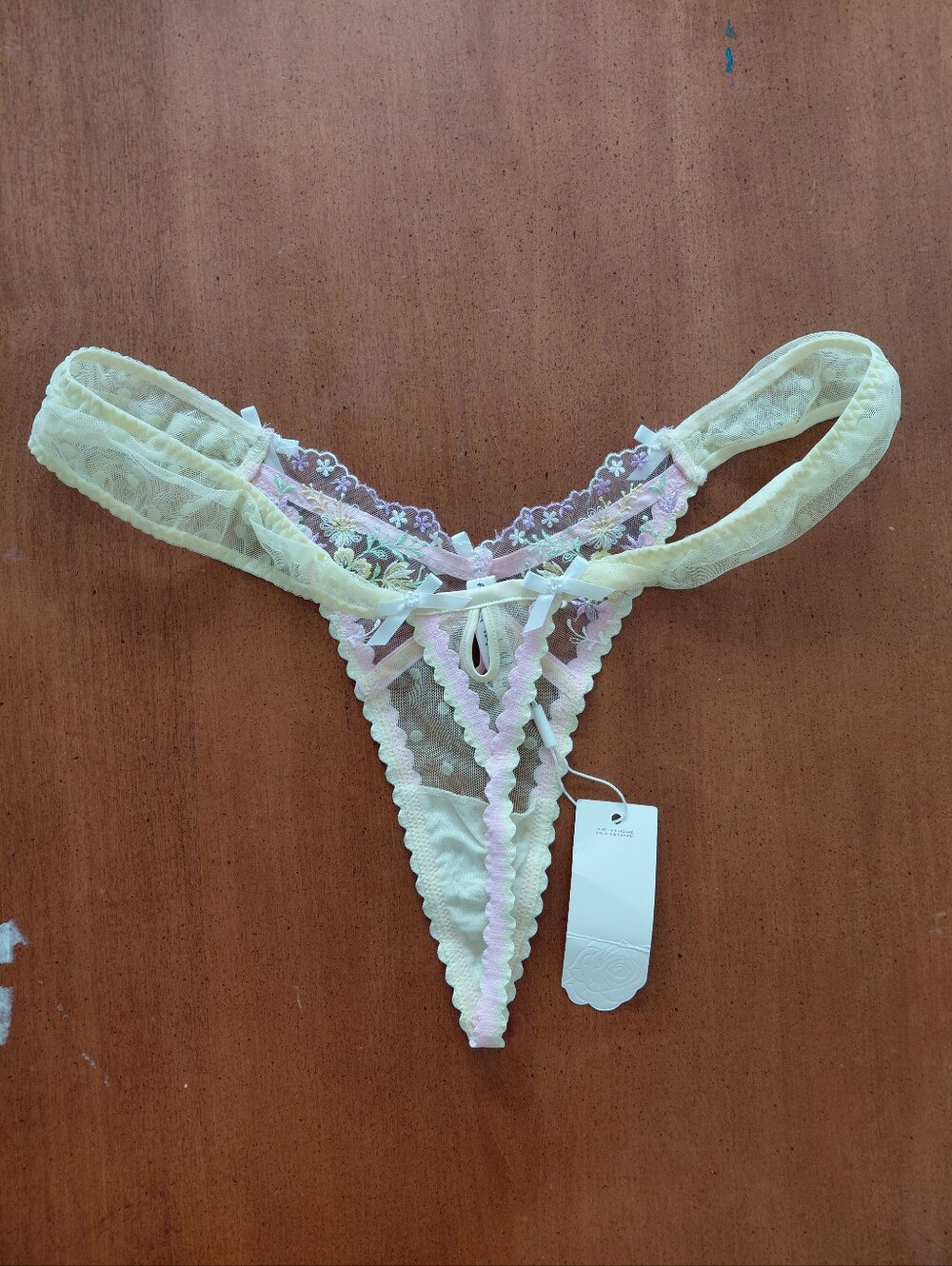 For Love And Lemons Buttercup Bunches Butter Yellow Pastel Coquette Thong NWT - Picture 4 of 7